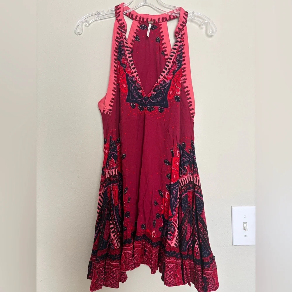 Free People Pink and Navy Floral V-Neck Dress - Picture 3 of 4